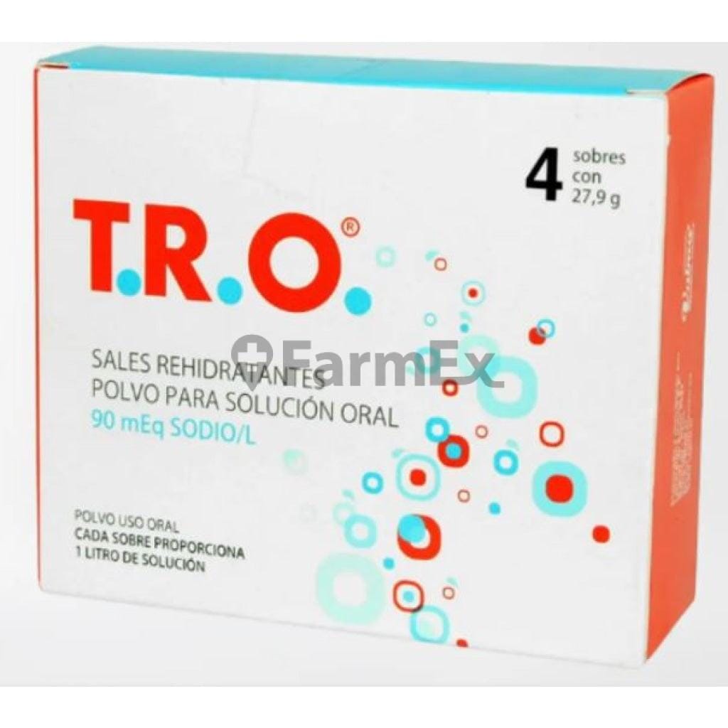 T.R.O. Sales Rehidratantes 90 mEq x 4 sobres Farmex-Pluxee-Persistente